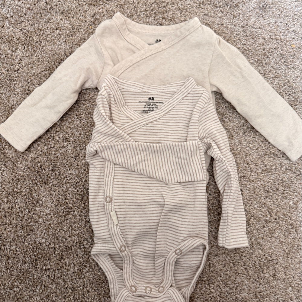 H&M Beige Striped Baby Onesie Set